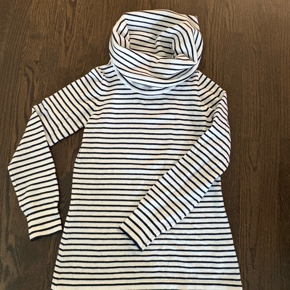French Connection Navy and White Striped Turtleneck Sweater